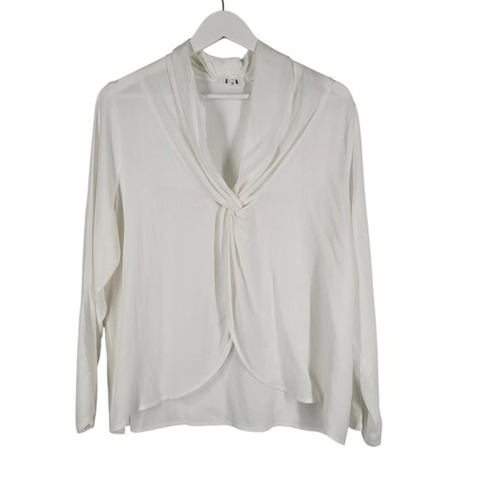 LNA White Long Sleeve Twisted Drape Front Blouse‎ Top Women M Minimal Quiet Lux